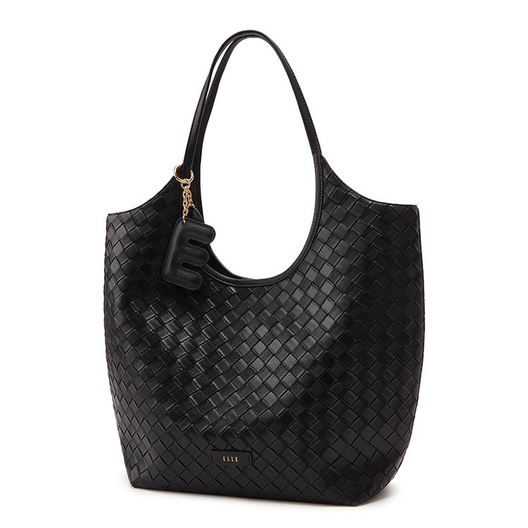 Elle Woven Lazy Style Solid Color Synthetic Leather Tote Shoulder Bag Women bags White Black Brown E05S1325254