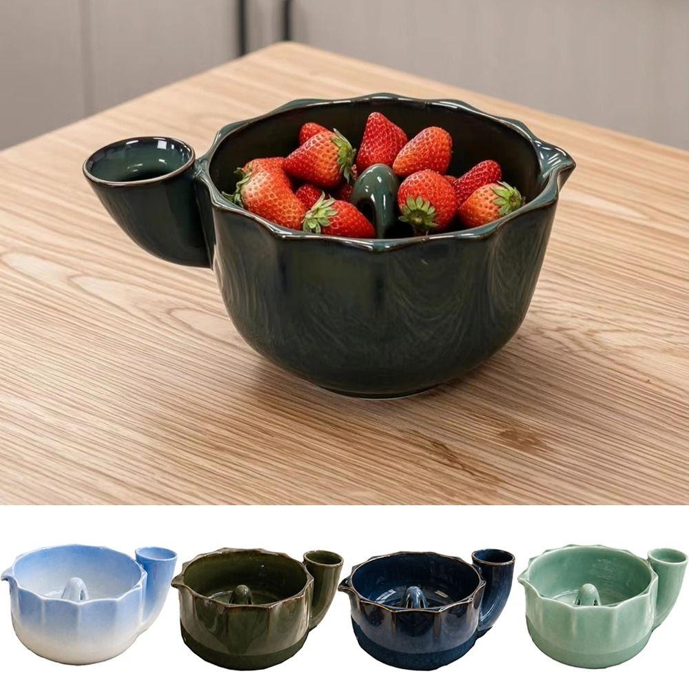 Side Pouring Spout Ceramic Berry Washing Bowl Self-Rotating Fruit Washer Home Cooks
