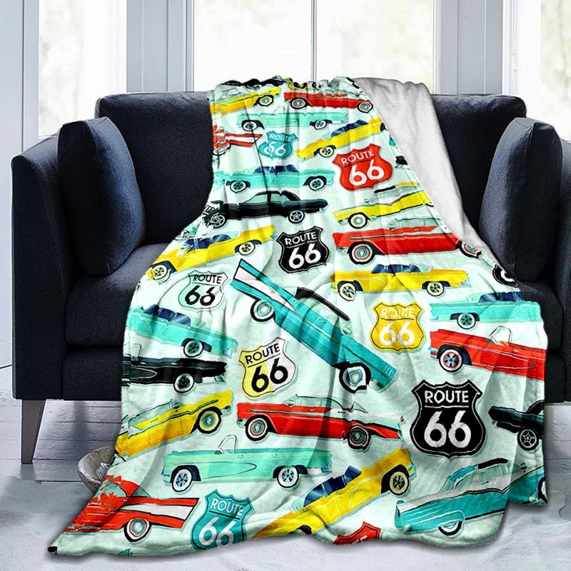 1PC Highway 66 pattern blanket, all season lightweight home office outdoor nap multifunctional blanket