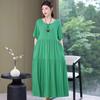 Женские весенние и летние платья с короткими рукавами, винтажные платья больших размеров, свободные однотонные платья с круглым вырезом, платья средней длины