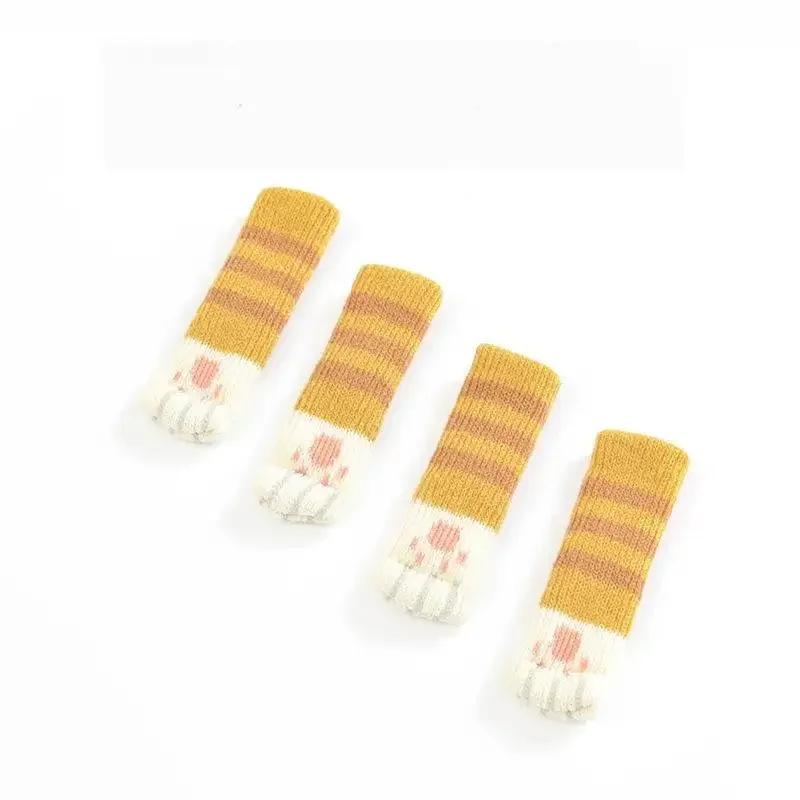 4 шт. милые носки для мебели с кошачьими лапками, вязаные чехлы для ножек стульев, напольные протекторы, нескользящие накладки на стол, подходят для квадратных и круглых ножек