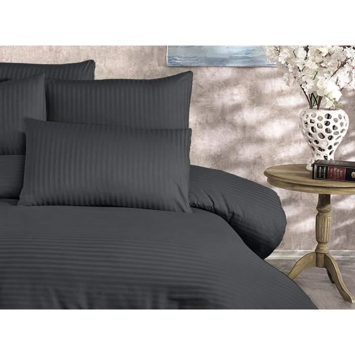 Parure de lit - 1 housse de couette 220x240 cm + 2 taies d'oreiller 60x60 cm - 70% polyester, 30% coton - Anthracite