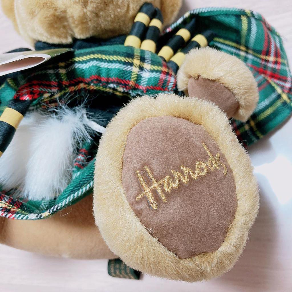 [USED] Rare Harrods teddy bear plush toy, green check, vintage