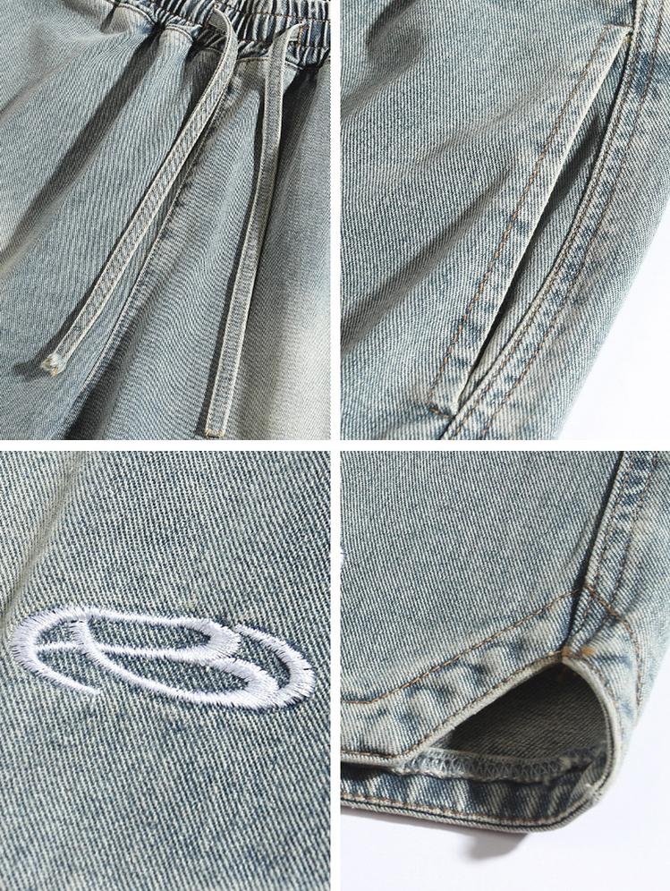 Мужские джинсовые шорты с треугольным подолом