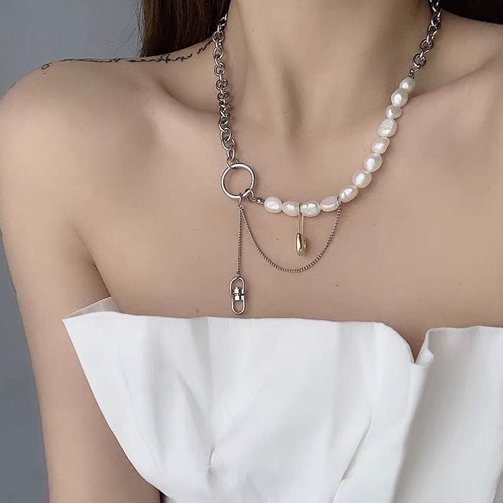 Жемчужное ожерелье на ключицу, женское ожерелье на ключицу в корейском стиле, мужское ожерелье в стиле панк