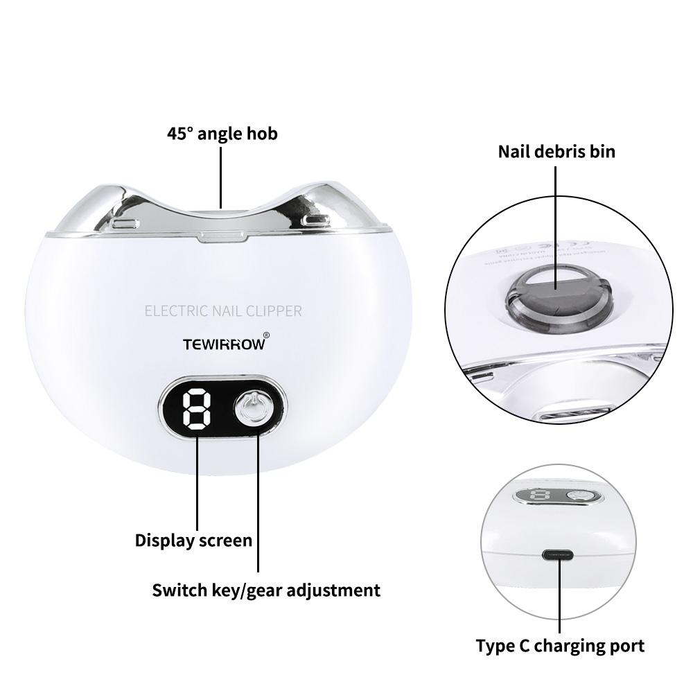 TEWIRROW Автоматические электрические кусачки для ногтей с УФ-лампами, безопасные кусачки для ногтей, пилочка для ногтей, перезаряжаемый триммер для ногтей для пожилых людей, детей