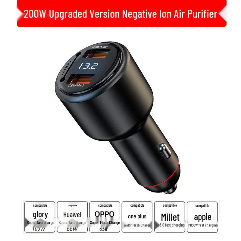 Dual USB Car Charger with Fast Charging & 200W Negative Ion Air Purifier