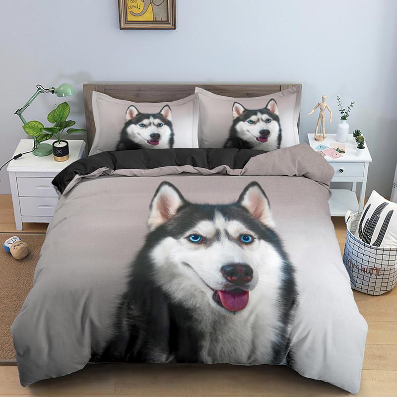 Husky Dog Bedding Set King Queen Size Funny Pet Puppy Duvet Cover For Kids Boys Girls Cute Animal 2/3pcs Polyester Quilt Cover