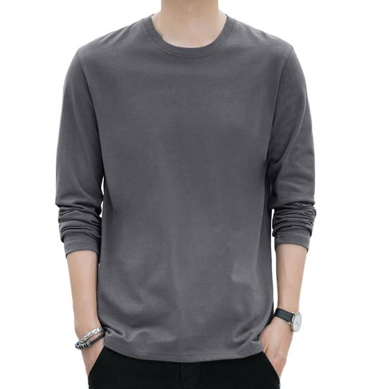 Men Tops Round Neck Long Sleeve Autumn Tops Solid Color