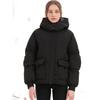 Women Autumn Winter Hooded Padded Warm Color Block Short Cotton Coat