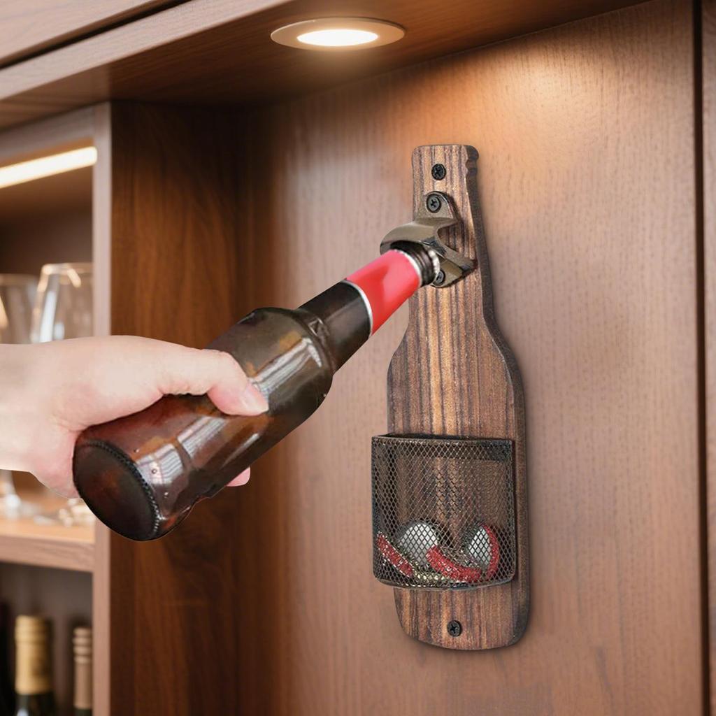 Wall Mounted Bottle Opener Vintage Creative Beer Opener with Capsule Catcher for Kitchen Party Bar Decor Metal Wall Decoration