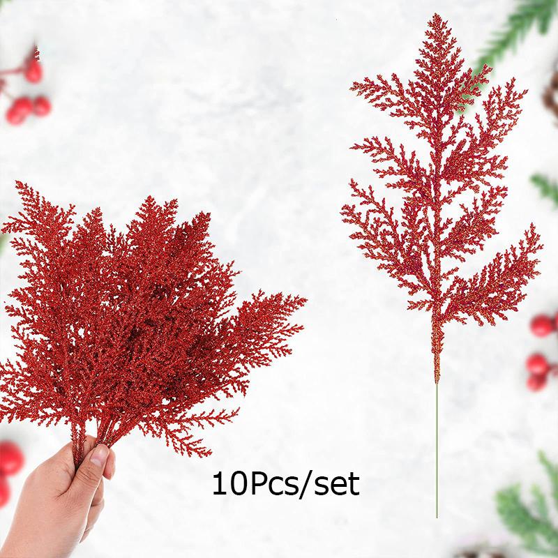 10 шт DIY Рождественский декор для венков, ваз для вечеринок, блестящие искусственные сосновые ветки, пластик
