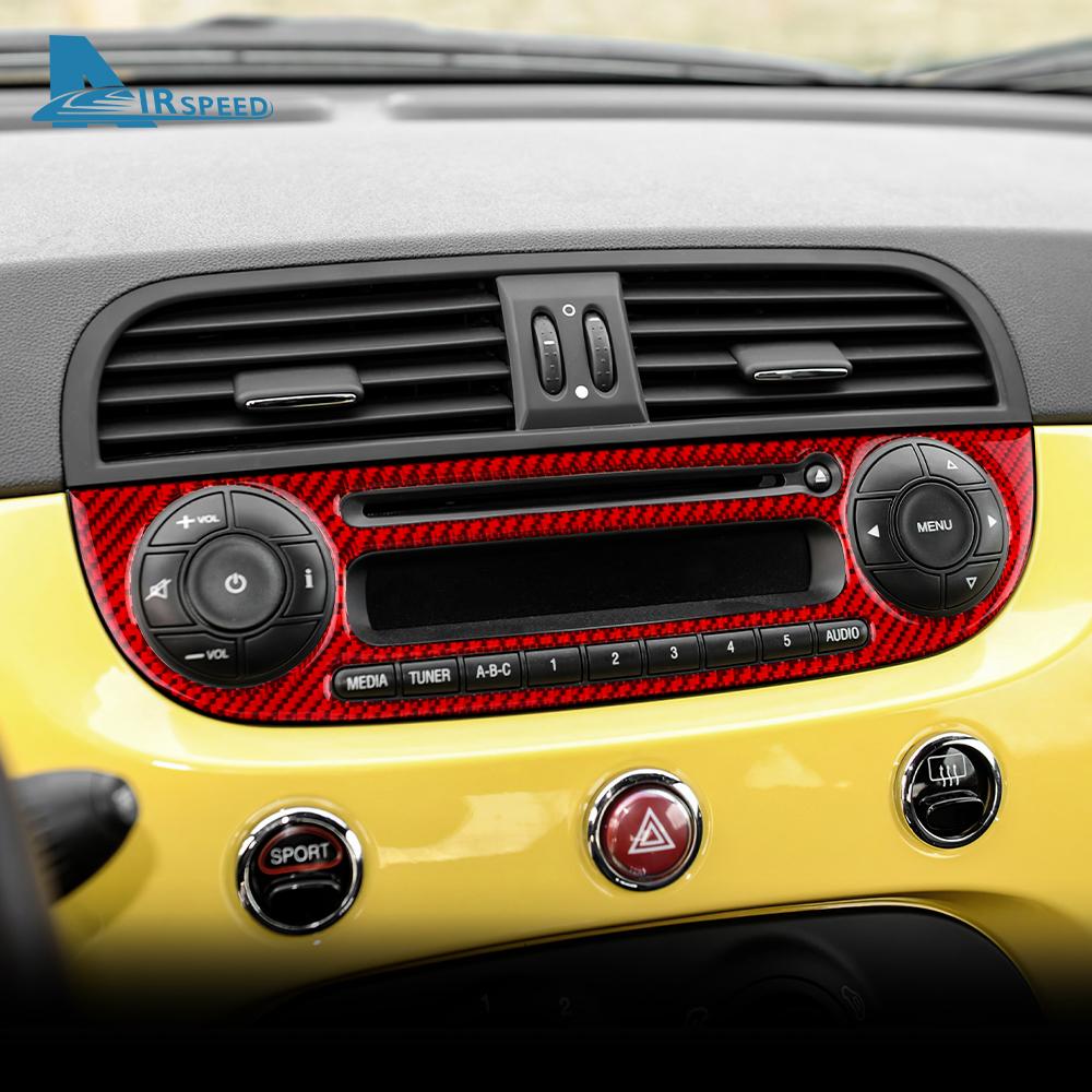 Real Soft Carbon Fiber Sticker For Fiat 500 2008 2009-2014 2015 For Abarth 595 2012 2013 2014 CD Control Interior Accessories