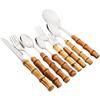 5pcs / 9pcs Kitchen Dinnerware 304 Stainless Steel Bamboo Handle Silver Tableware Set Western Knife Fork Coffee Spoon Cutlery Set
