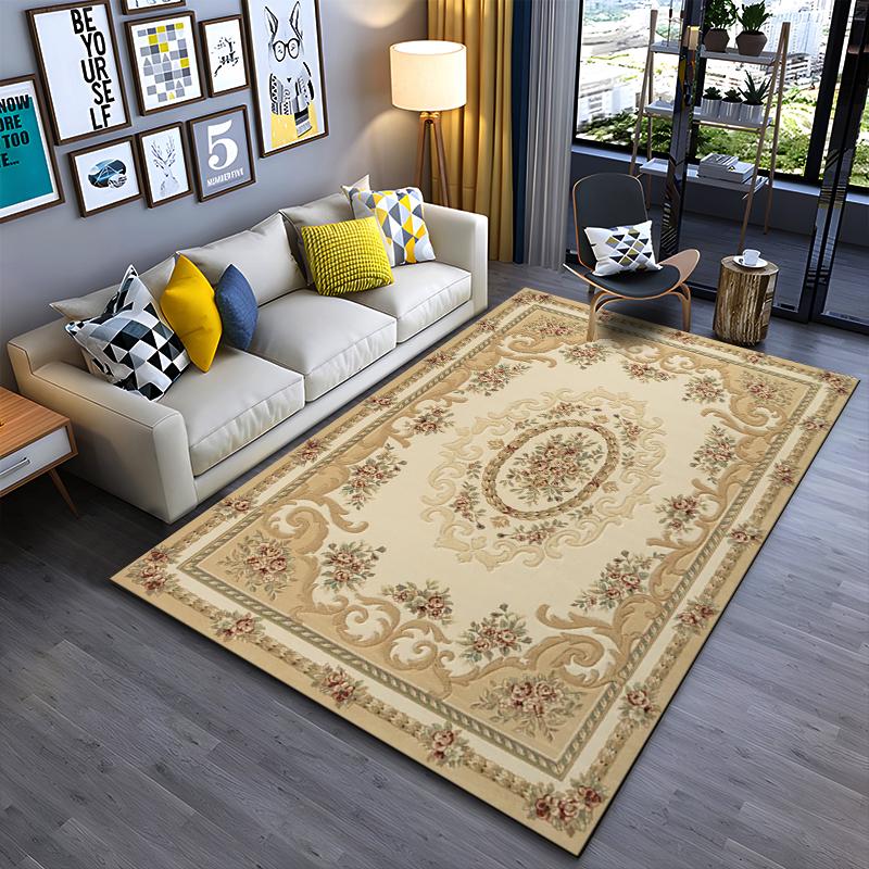 Elegant Floral Patterned Beige Rug Non-slip rug suitable for living room and bedroom sofas.