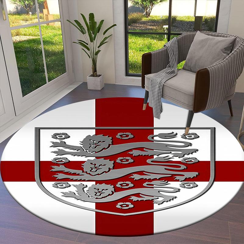 England National Football Team Round Area Rug,Carpet Rug for Living Room Bedroom Sofa Playroom Decor,Non-slip Floor Mat