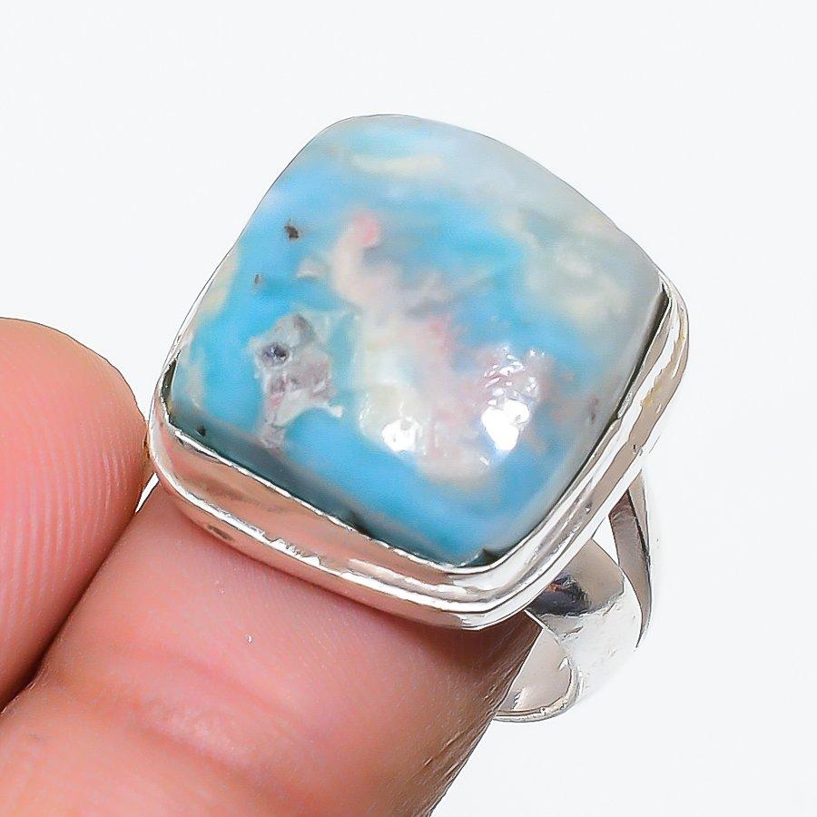 Republic Larimar Gemstone Handmade 925 Sterling Silver Jewelry Ring Size 6 SU-10372