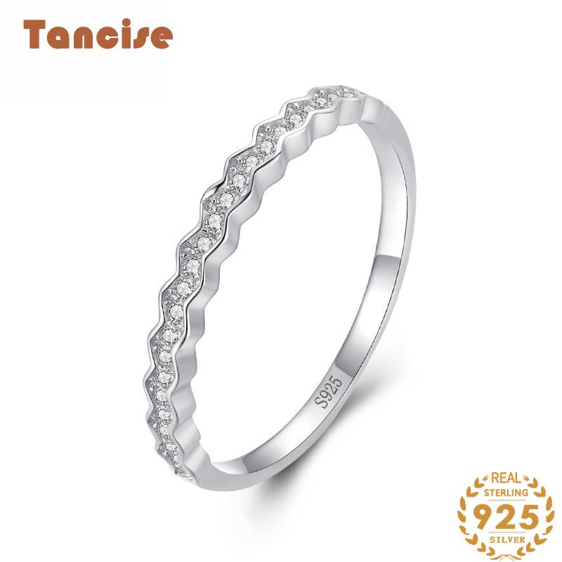 Tancise Classic 925 Sterling Silver Zircon Ring Ladies Jewelry Wedding Promise Party Gift