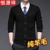 Hengyuanxiang Men's Pure Wool V-Neck Cardigan Sweater