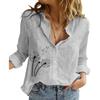 Women Fashion Cotton Linen Shirt Floral Print Long Sleeve Top Ladies Casual Stand-collar Buttoned Blouse
