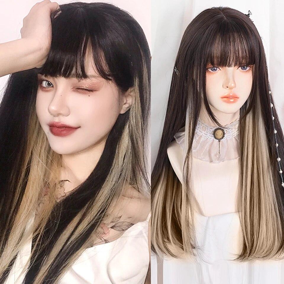 Синтетический длинный прямой розовый парик женский косплей парик с челкой термостойкое волокно повседневные накладные волосы для вечеринок