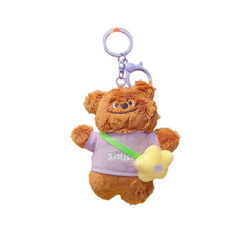Bear Flower Plush Keychain Toy Stuffed Doll Backpack Pendant Decoration Gift