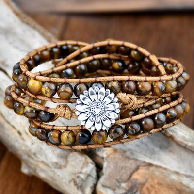 GemChic женский этнический плетеный многослойный браслет из бусин тигрового глаза с подсолнухом из сплава классический ретро-подарок на день рождения, Рождество