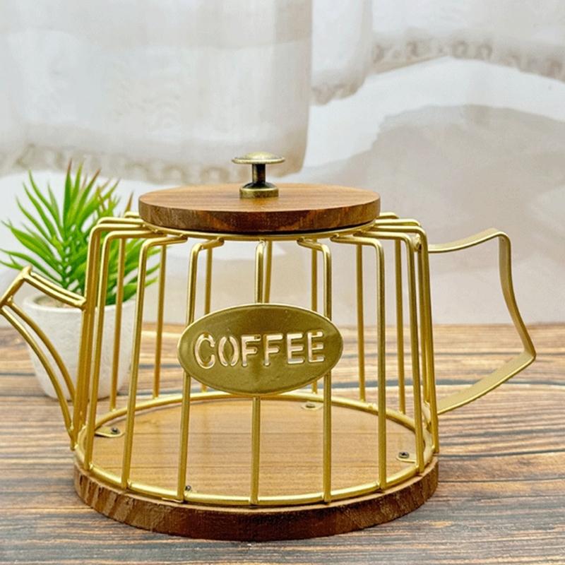 Органайзер для кофейных капсул с крышкой, большой вместимости, корзина для хранения капсул эспрессо, деревянная основа, кухонная столешница, подставка для чашек