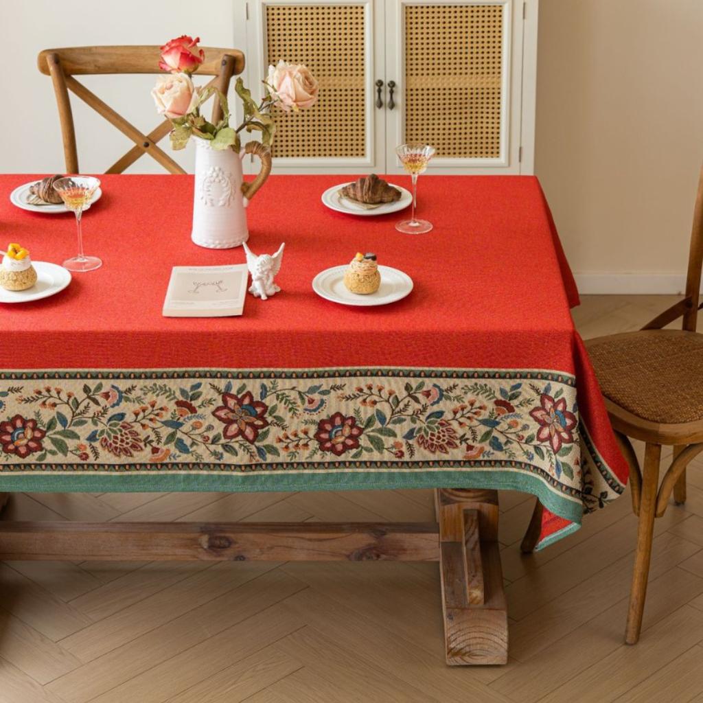 Скатерть для журнального столика Ткань Колокольчики Цветочный жаккард Загнутый край Литературная Прямоугольная Скатерть для обеденного стола