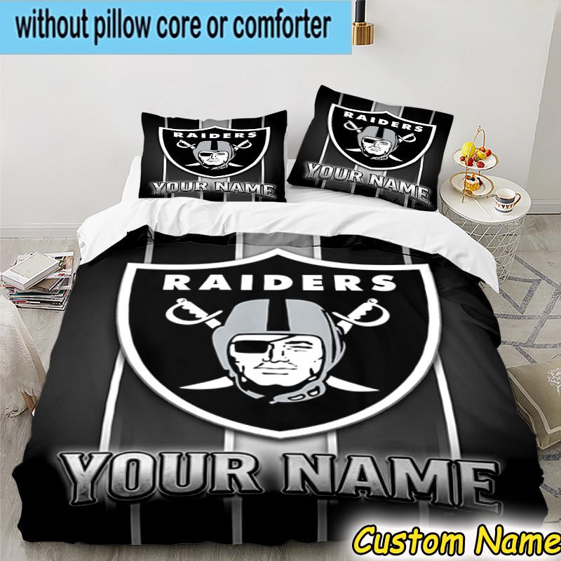 Custom Name Raiders Football Bedding Set 3PCS Duvet Cover Closure Includes 1 Duvet Cover & 2 Pillowcases for All Seasons Bedroom Decor