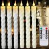 6Pcs White/Ivory Flameless Taper Candle Twisted LED Battery Operated Candlesticks With Holder for Wedding Home Party Table Decor
