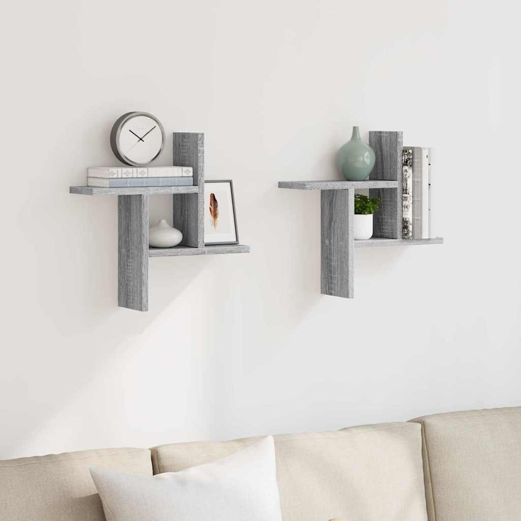 Wall Shelves 2 pcs Grey Sonoma 38 x 12 x 38 cm Particleboard
