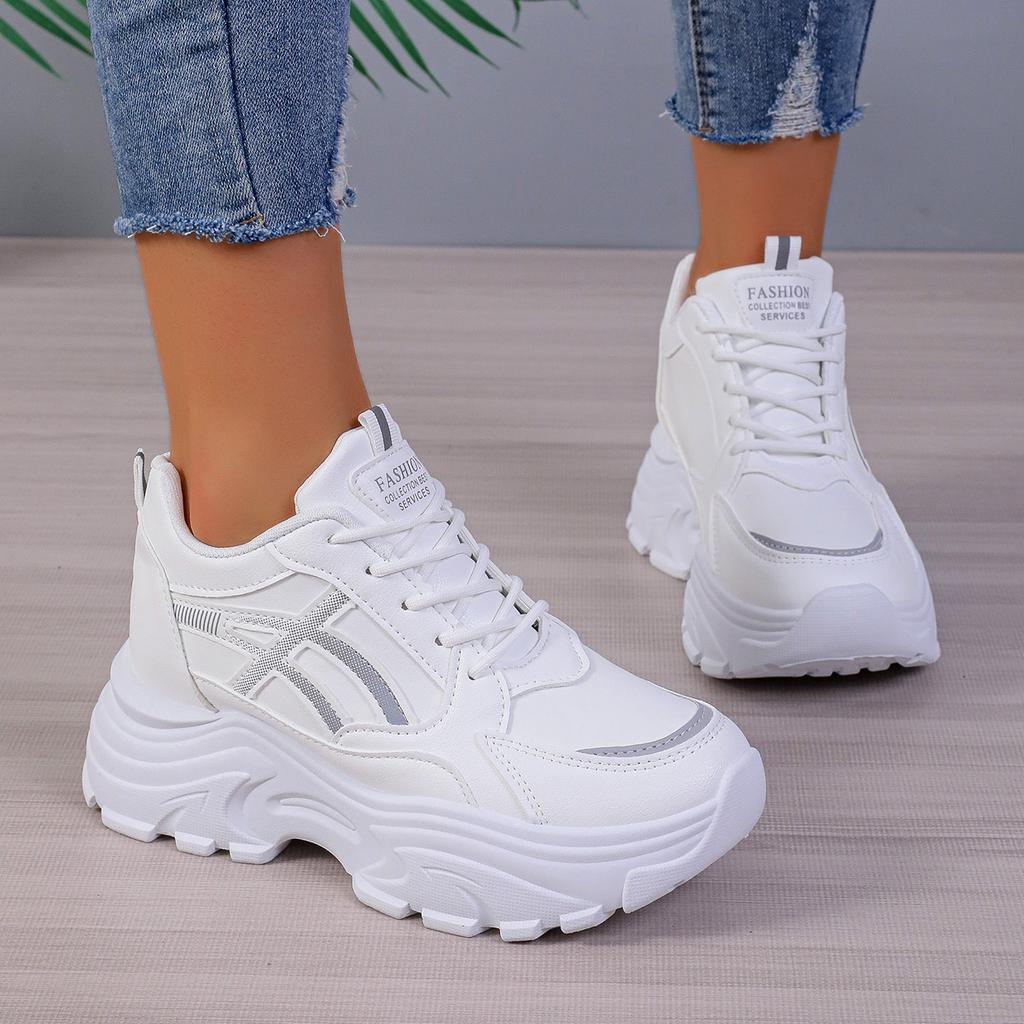 Модные женские кроссовки на платформе, осенние, на шнуровке, с толстой подошвой, спортивная обувь, женские кожаные дышащие туфли для ходьбы, женские zapatos de mujer