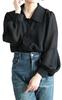 Gold Japan Plus Size Long Solid Size Jp523 Women's Top, Shirt, Blouse, Sleeves, Sheer, Color, Spring, Summer, Fall, LL, Black,