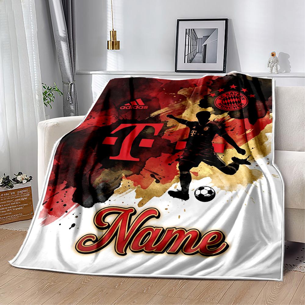 Bayern Munich Soccer Poster Customize Text Blanket Cozy Personalized Blanket Comfortable Suitable for Home Decor Sofa Chair Picnics