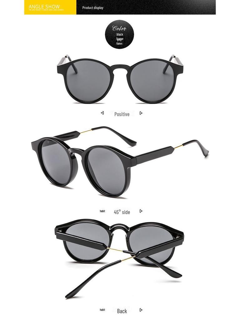 Корейский стиль модные женские черные солнцезащитные очки с модной желтой круглой оправой