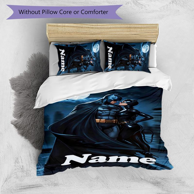 3pcs Custom Name Batman Bedding Set Duvet Cover Closure Includes 1 Duvet Cover & 2 Pillowcases for All Seasons Bedroom Decor