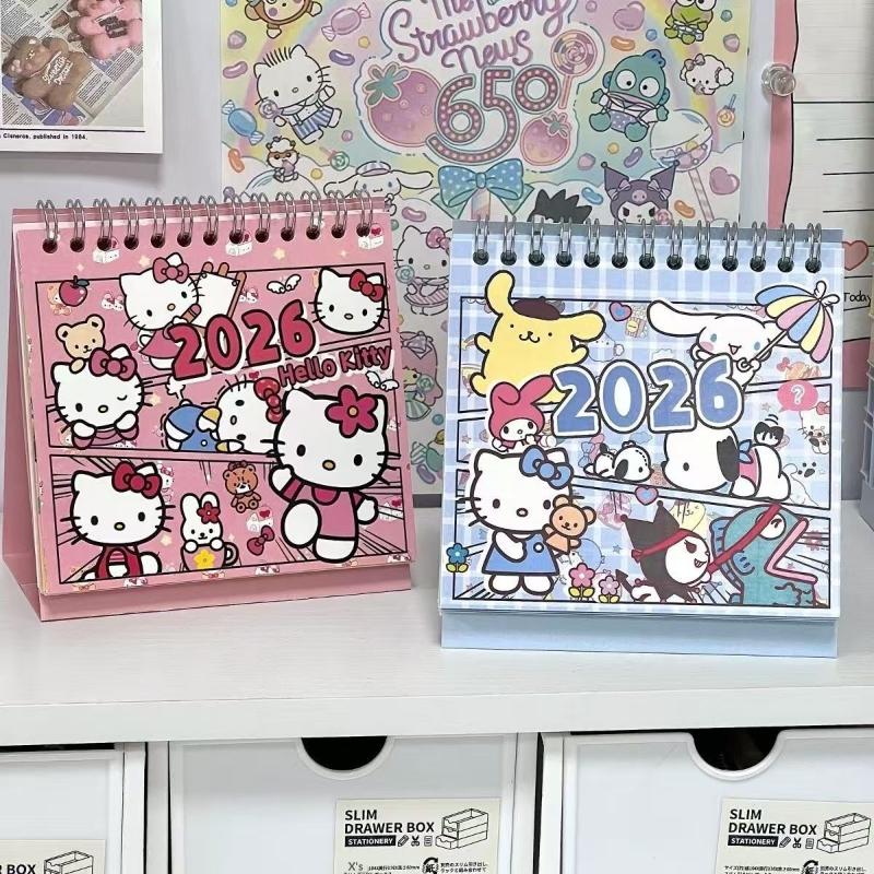 Милый мультяшный 2026 Граффити Sanrio Hello Kitty Cinnamoroll Настольный календарь Настольное украшение Календарь-планировщик Настольные канцелярские принадлежности
