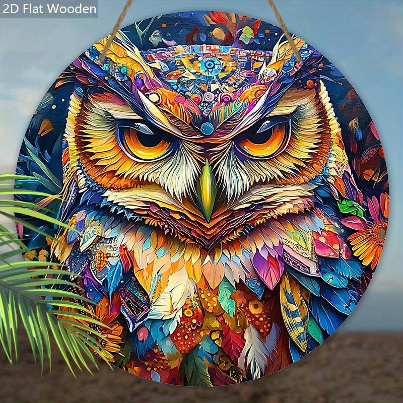 Decorative Hanging Wooden Sign with Cool Owl Pattern - Charming Round Sign for Front Door, Wall Hanging Decor - Ideal Home Hanging Ornament