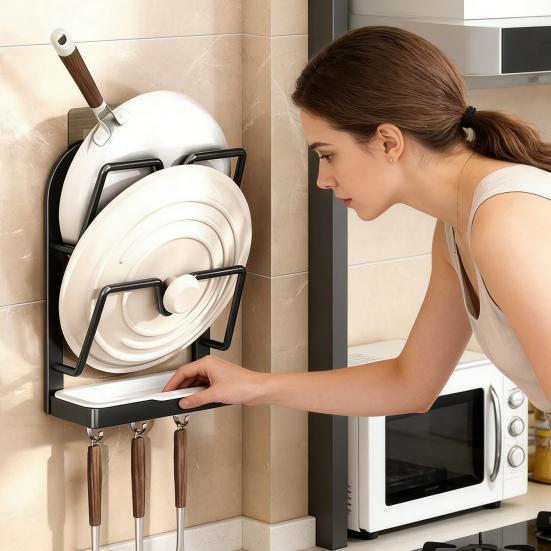 Настенный держатель для крышек от кастрюль, кухонная стойка для хранения крышек от кастрюль, органайзер для крышек от кастрюль без сверления со съемным поддоном