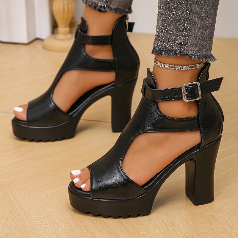 Модные новые летние сандалии женские с круглым носком, открытым носком, вырезами, на платформе, с открытым носком, универсальные туфли на высоком каблуке, с блочным каблуком