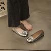 Versatile Shallow Mouth Flat-soled Single Shoes Women's 2025 Summer New Silver French Bow with Skirt Soft-soled Beanie Shoes