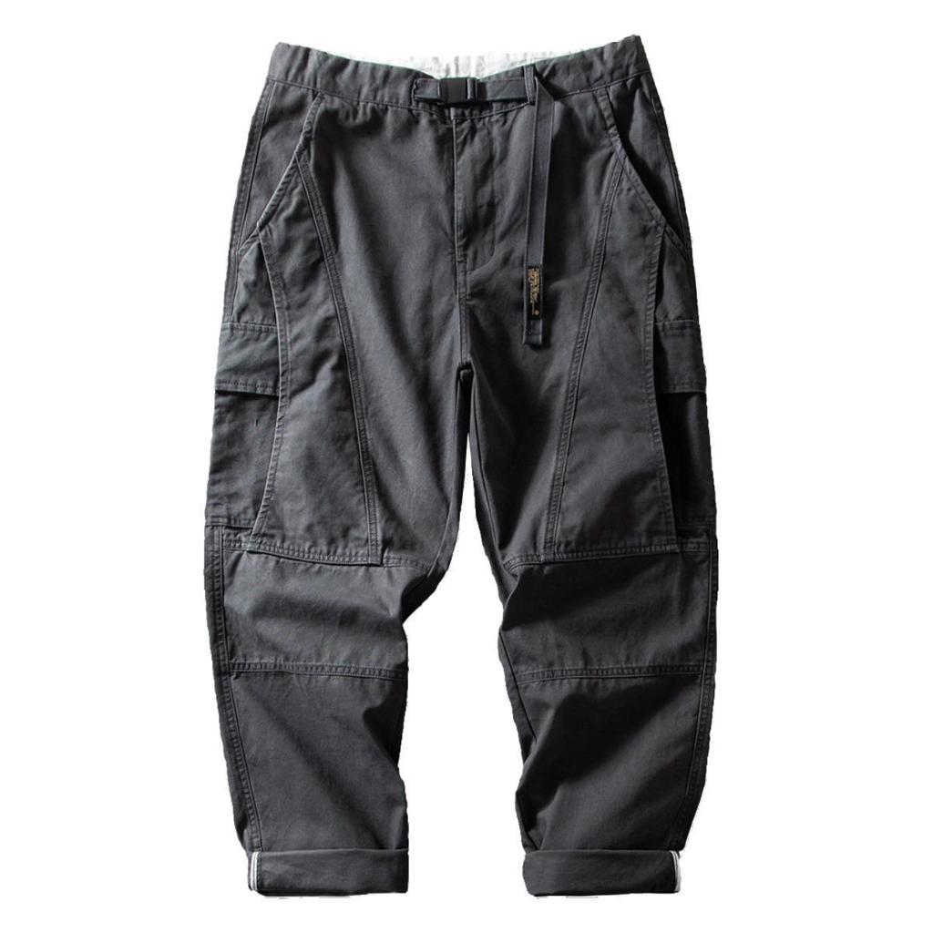 Мужской ретро-комбинезон в японском стиле с несколькими карманами и зауженным кроем - плотные повседневные брюки для весны и осени