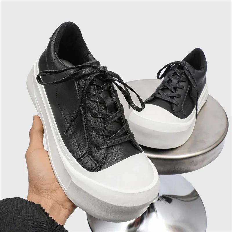 Мода Мода Повседневная Кожа Мужская Толстая Подошва Оксфордская Обувь Новая Уличная Нескользящая На Шнуровке Кроссовки для Ходьбы Удобная Универсальная Вулканизированная Обувь