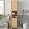 40x30x172cm Bathroom Cabinet, PVC Thermoformed Panel, Vertical Stripe, Three Drawers, One Body, Two Open, Adjustable Shelves, Natural Wood Color.