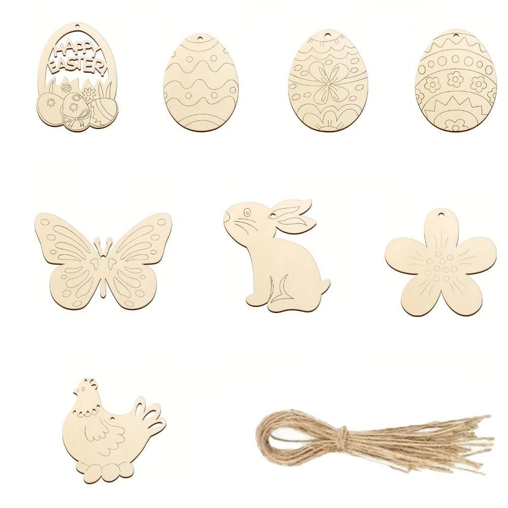8 Pieces Unfinished Wooden Easter Egg Graffiti Painting Toy Easter Painted Crafts Home Decor
