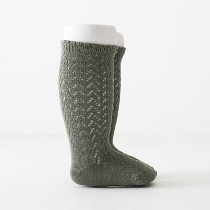 Однотонные детские носки выше колена, мягкие хлопковые носки для малышей, детские носки с ажурным узором для 0-2 лет