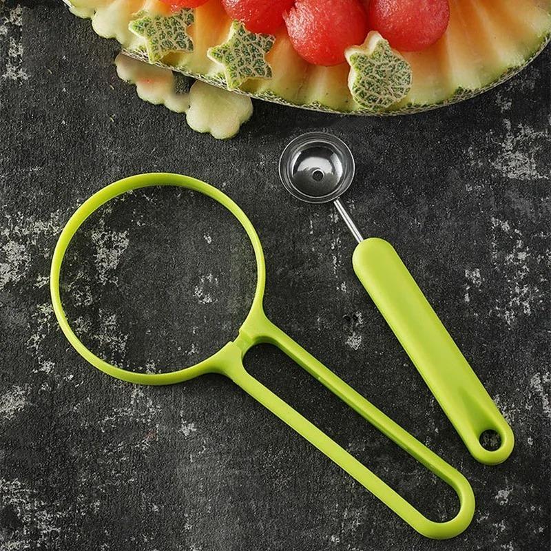3pcs Watermelon Slicer Cutter Scoop Fruit Carving Knife Cutter Fruit Platter Fruit Dig Pulp Separator Kitchen Home Gadgets Tools