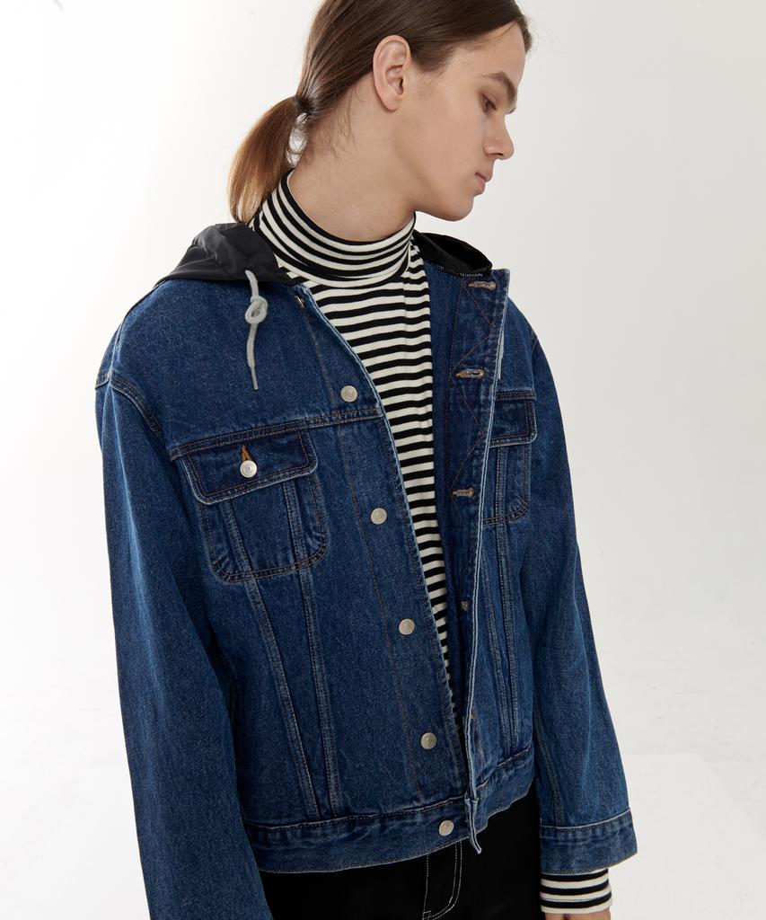 Новинка 19F/W Джинсовая куртка с капюшоном (Темно-синий)