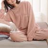 2 Pcs/Set Women Winter Pajamas Set Soft Thick Plush Cold Resistant Solid Color Round Neck Elastic Waist Long Sleeve Lady Homewear Sleeping Set
